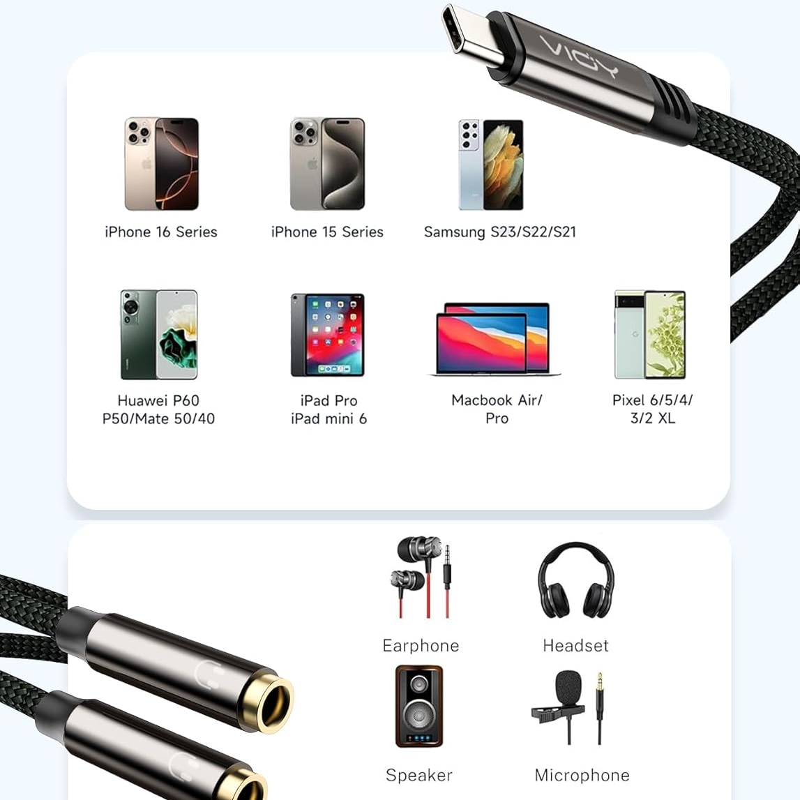 USB C To Dual 3.5mm Female Hea - Cable Extension 3.5 reseña y precio